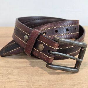 Overland Mens Belt Brown Bison Leather Size 40 Two Tone Rustic Silver hardware
